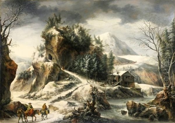 Paysage D'hiver Avec Une Grotte Oil Painting by Francesco Foschi