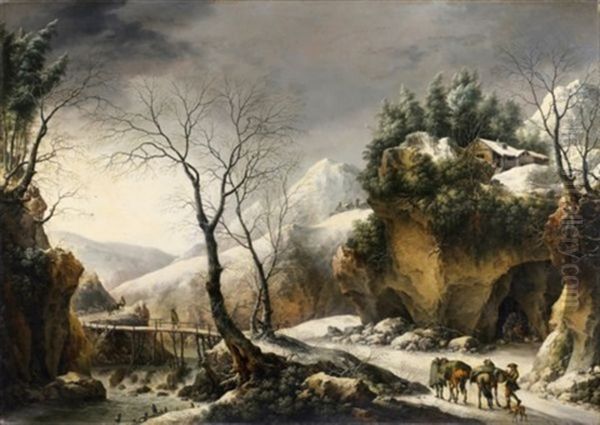 Paysage D'hiver, Le Tunnel A Travers La Falaise A Il Furlo(?) Oil Painting by Francesco Foschi