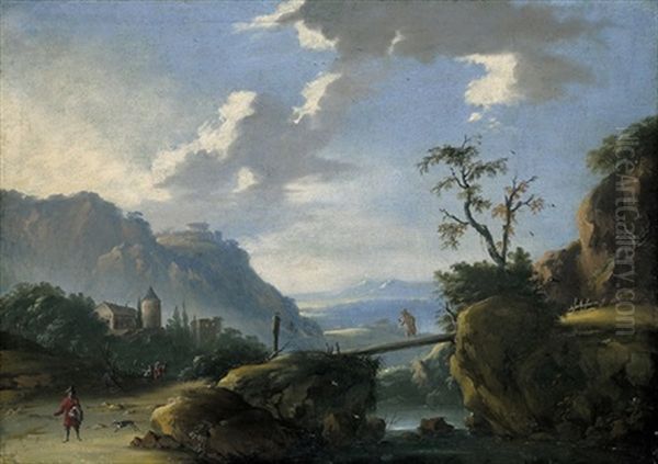 Paesaggio Con Ponte E Una Torre Oil Painting by Francesco Foschi