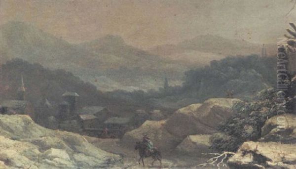 A Winter Landscape With Horse And Rider On A Track by Francesco Foschi