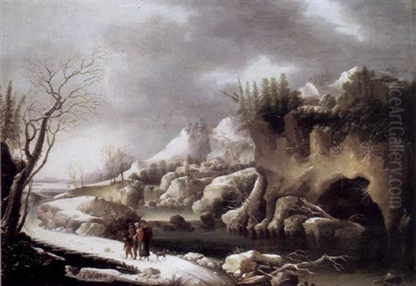 Promeneurs Dans Un Paysage De Riviere Enneige Oil Painting by Francesco Foschi