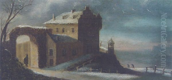 A View Of A Town Wall At Night Oil Painting by Francesco Foschi