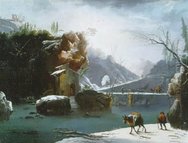 Paysage D'hiver Anime De Paysans Oil Painting by Francesco Foschi