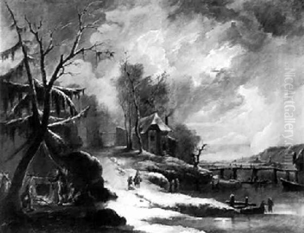 A Winter Landscape Oil Painting by Francesco Foschi