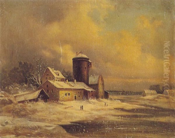 Paesaggio Innevato Con Edifici Oil Painting by Francesco Foschi