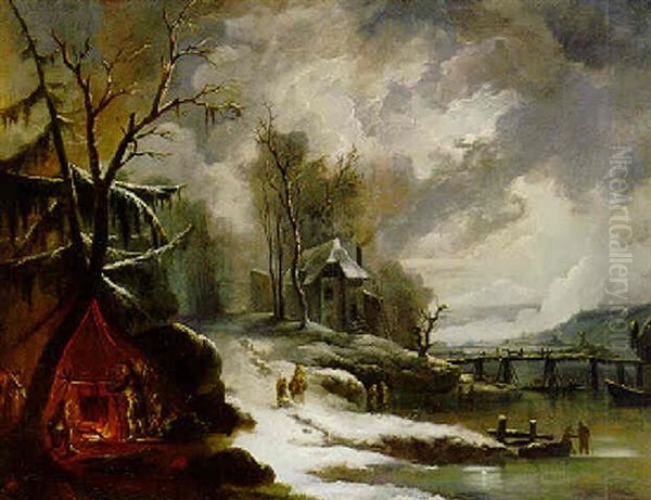 A Winter Landscape Oil Painting by Francesco Foschi