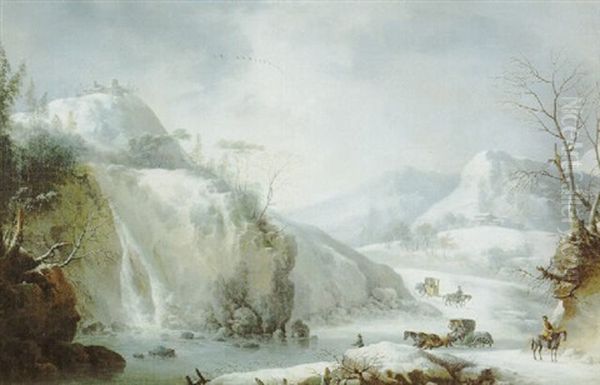 Paysage De Neige Pres D'une Riviere Avec Promeneurs Oil Painting by Francesco Foschi