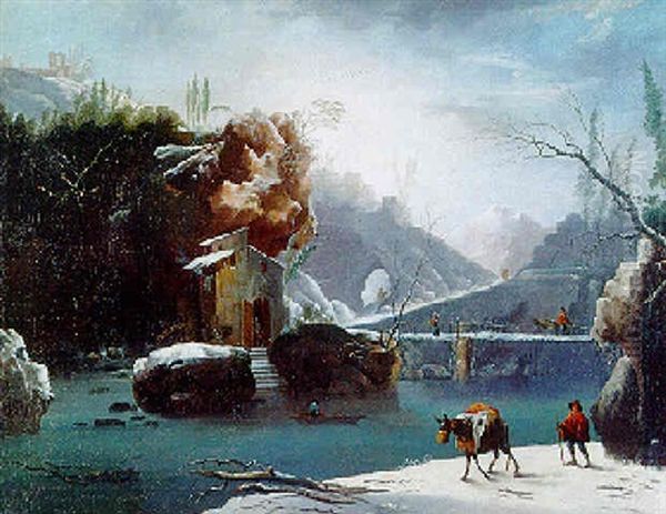 Paysage D'hiver Anime De Paysans Oil Painting by Francesco Foschi