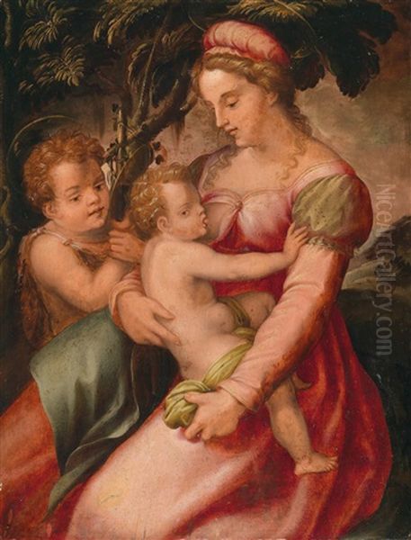 Madonna Mit Kind Und Johannesknaben Oil Painting by Pier Francesco Di Jacopo Foschi