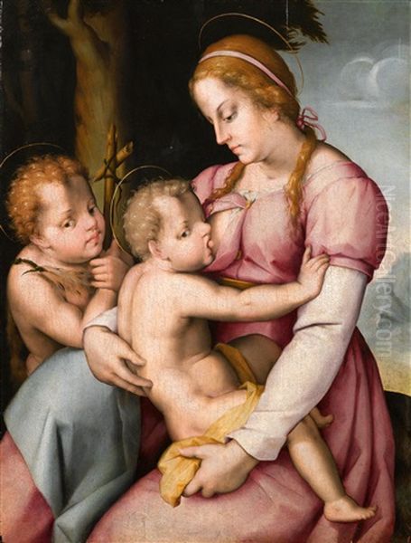 Madonna Mit Kind Und Dem Heiligen Johannes Oil Painting by Pier Francesco Di Jacopo Foschi