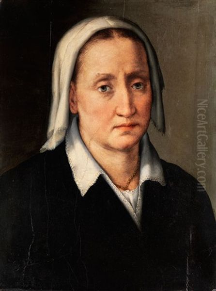 Halbbildnis Einer Frau In Schwarzer Kleidung Mit Weissem Kopftuch Oil Painting by Pier Francesco Di Jacopo Foschi