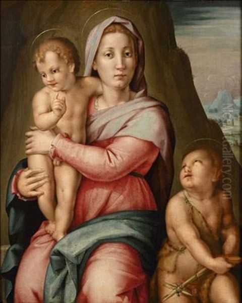 Vierge A L'enfant Avec Saint Jean Oil Painting by Pier Francesco Di Jacopo Foschi