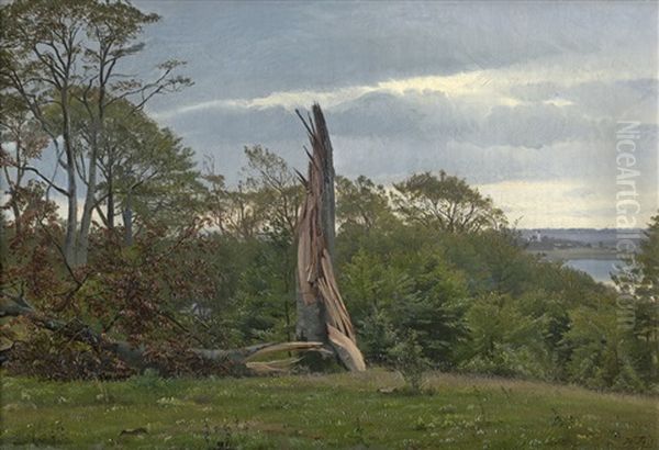 Danische Seenlandschaft Mit Umgesturtztem Baum Oil Painting by Harald Frederick Foss