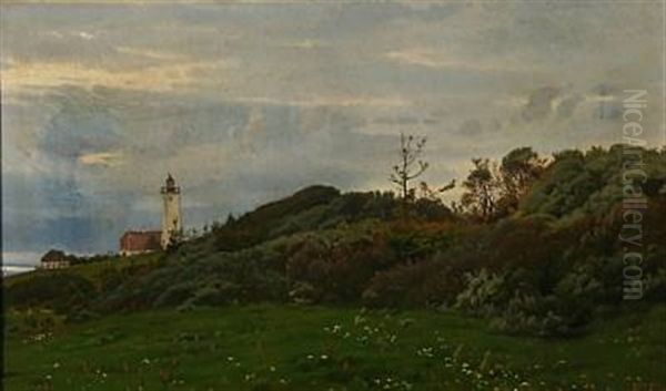 Summer Day At Rosnaes Lighthouse, Denmark Oil Painting by Harald Frederick Foss