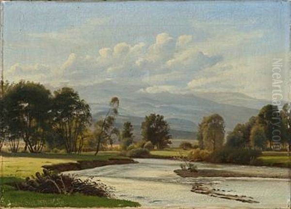 Landscape With River (+ Flat Landscape; 2 Works) Oil Painting by Harald Frederick Foss