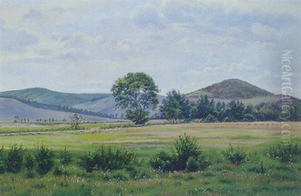 Bakket Sommerlandskab Oil Painting by Harald Frederick Foss