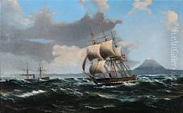 Seascape With A Sailing Ship And A Steamer Oil Painting by Peder Nielsen Foss