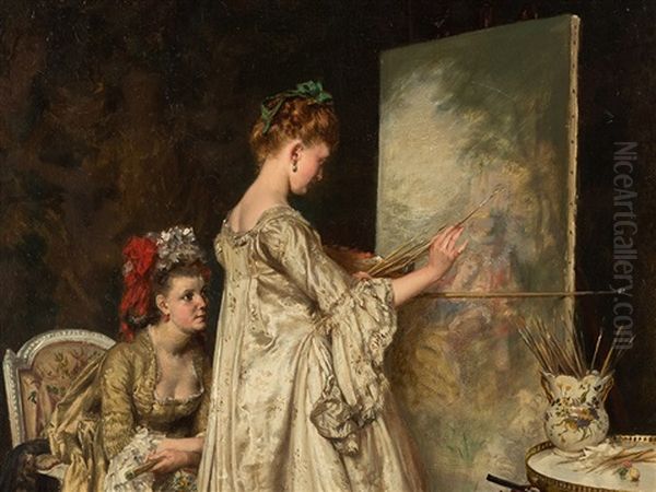 Paintress Oil Painting by Charles Alexandre Coessin de la Fosse