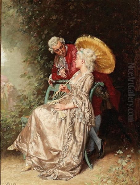 Confidential Conversation Oil Painting by Charles Alexandre Coessin de la Fosse