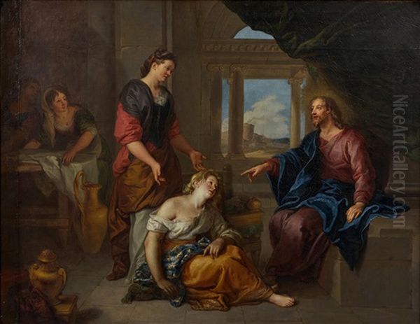 Le Christ Chez Marthe Et Marie Oil Painting by Charles de La Fosse