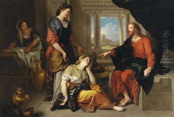 Jesus At The Home Of Martha And Mary Oil Painting by Charles de La Fosse