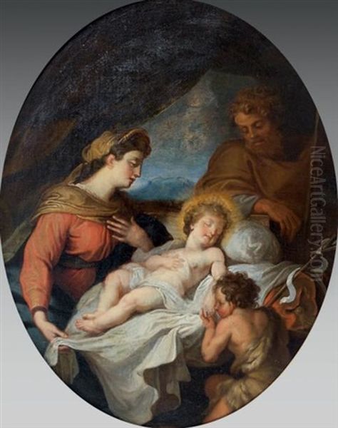 La Sainte Famille Avec Saint Jean-baptiste Enfant Oil Painting by Charles de La Fosse