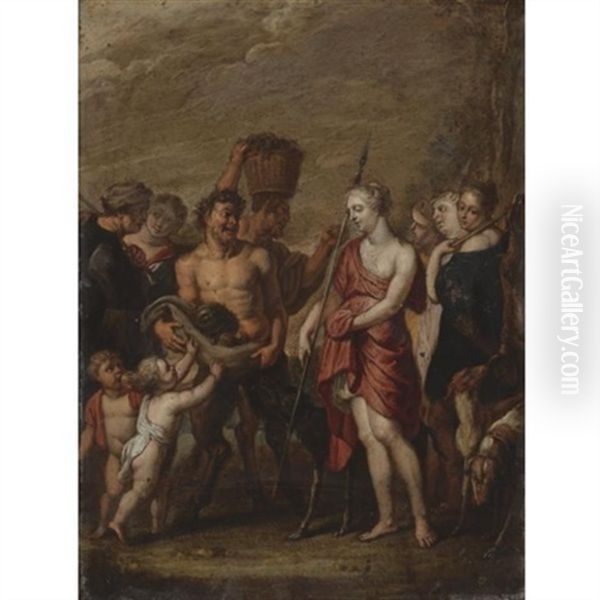 Diana And Her Nymphs Bathing Oil Painting by Charles de La Fosse