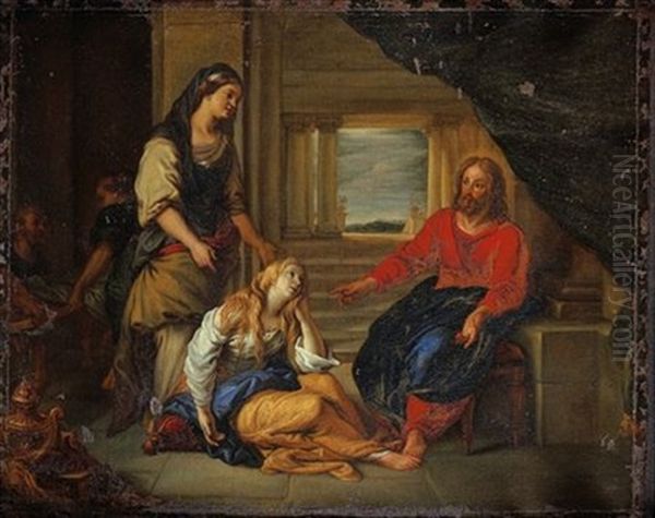 Le Christ Chez Marthe Et Marie Oil Painting by Charles de La Fosse