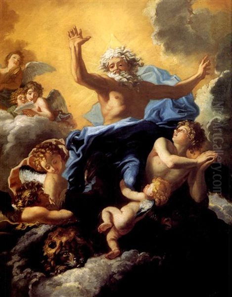 La Vision D'ezechiel : Dieu Le Pere Et Les Symboles Des Evangiles Oil Painting by Charles de La Fosse