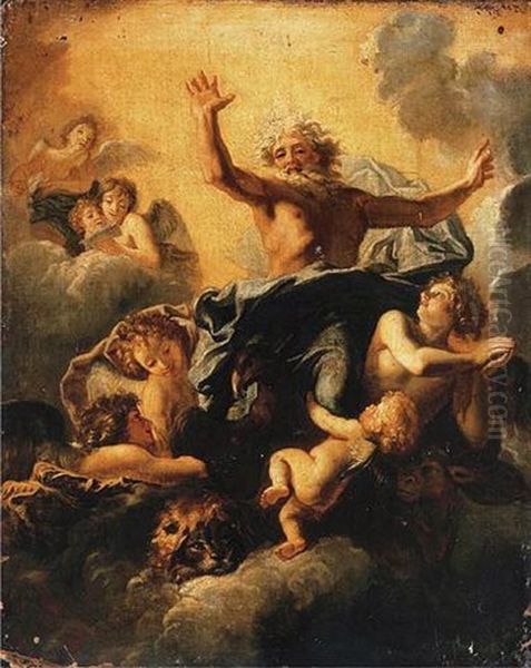 God The Father With The Symbols Of The Four Evangelists Oil Painting by Charles de La Fosse