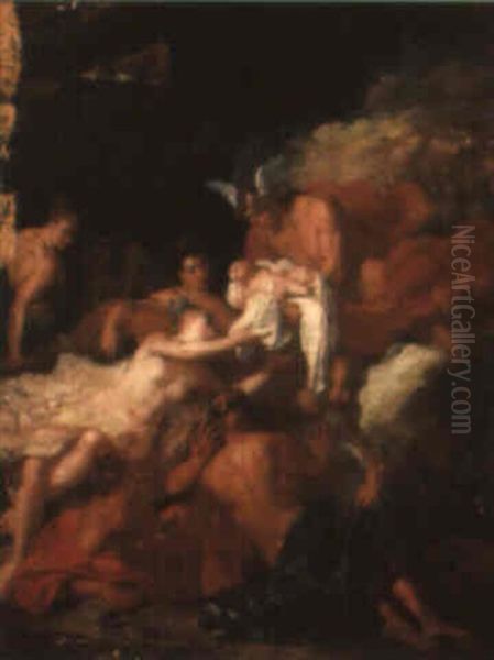 Mercury Carrying The Infant Bacchus To The Nymphs Of Nysa Oil Painting by Charles de La Fosse