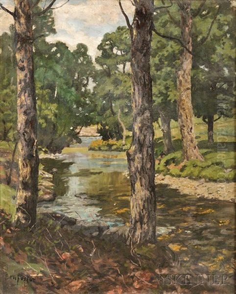 Trees Along The Banks Of A Stream Oil Painting by Ben Foster