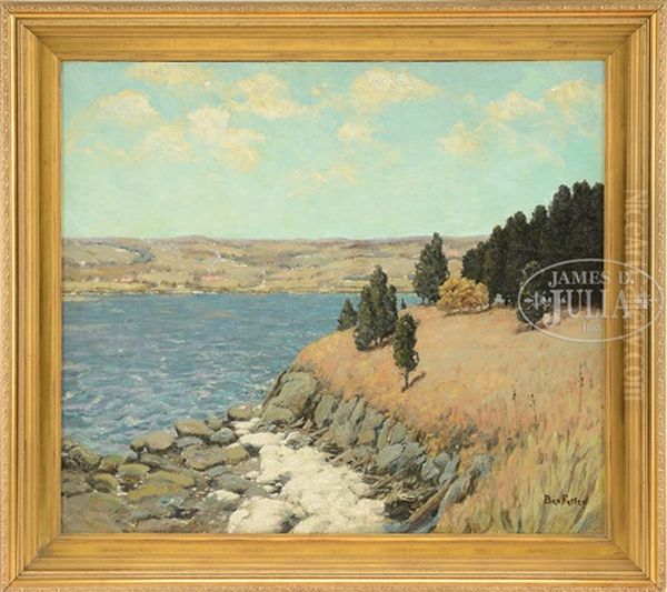 Shoreline With Distance Hill Tops (possibly The Connecticut Coast) Oil Painting by Ben Foster