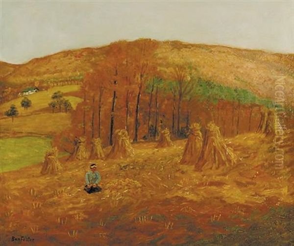 Corn Field And Autumn Hills Oil Painting by Ben Foster