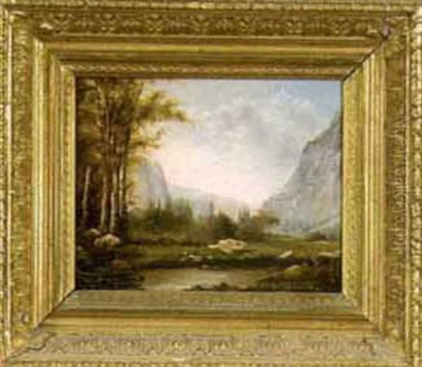 Mountain Range With Lake Oil Painting by Charles Foster