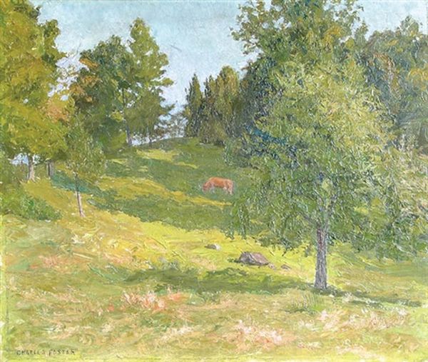 Summer Landscape With Grazing Cow Oil Painting by Charles Foster