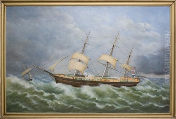 Clipper Ship Express In Rough Seas Oil Painting by Robert W. Foster