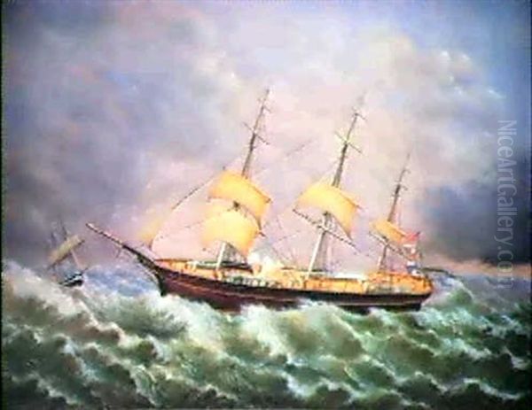 The Sarah E. Petigrew (three Masted Schooner) Oil Painting by Robert W. Foster