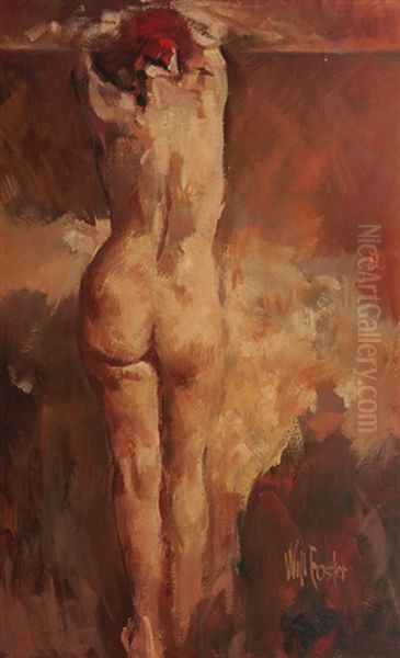 Standing Back Nude With Arms Raised Oil Painting by William Frederick Foster