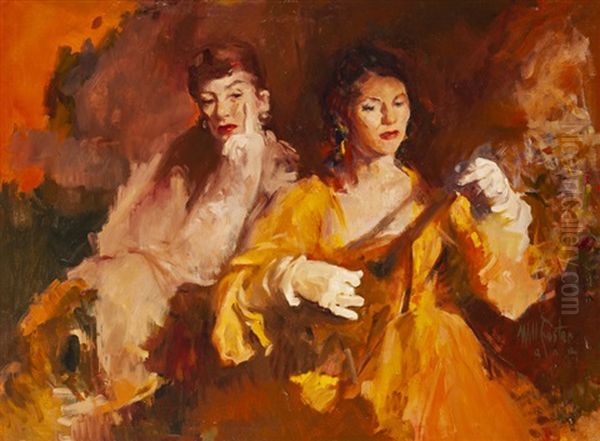 Two Ladies With Mandolin Oil Painting by William Frederick Foster