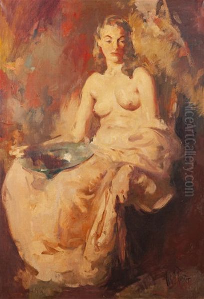 Seated Lady With Green Bowl Oil Painting by William Frederick Foster