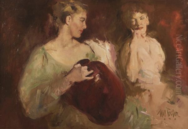 Two Women And The Magenta Vase Oil Painting by William Frederick Foster