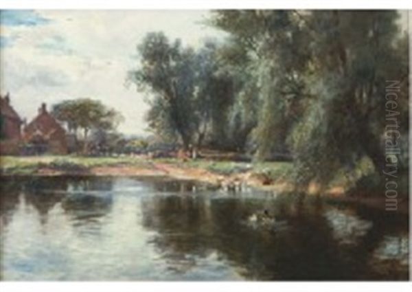 Lakeside Landscape Oil Painting by William Gilbert Foster