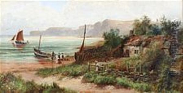 Coastal Scenery With Fishermen At The Shore Oil Painting by William Gilbert Foster