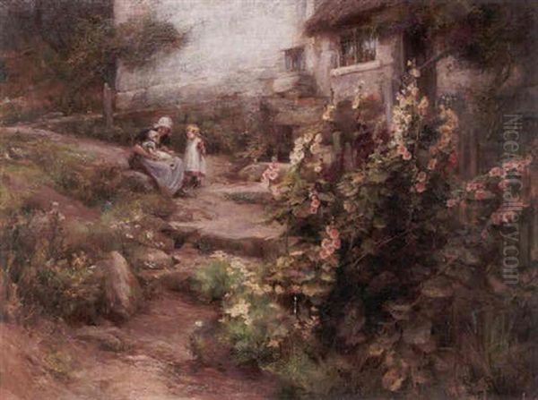 In A Cottage Garden Oil Painting by William Gilbert Foster