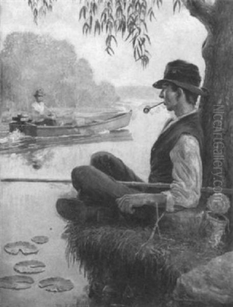 Fishing Oil Painting by William Harnden Foster