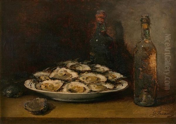 Plat D'huitres Et Bouteilles Oil Painting by Guillaume Romain Fouace