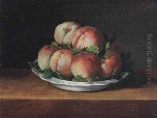 Peaches On A Plate Oil Painting by Guillaume Romain Fouace