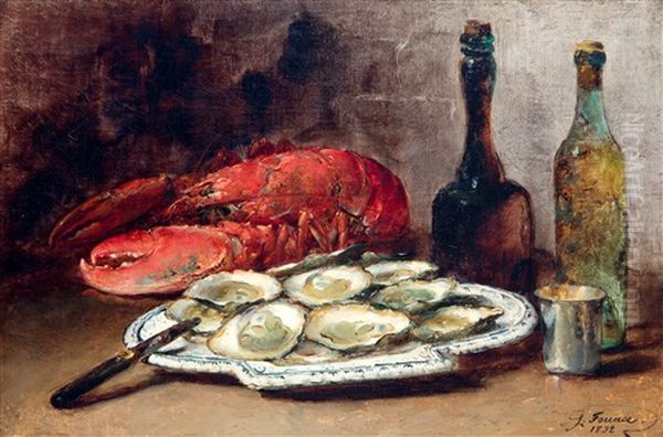 Stilleven Met Schaal Oesters En Kreeft / Nature Morte Au Homard Et Plateau D'huitres Oil Painting by Guillaume Romain Fouace