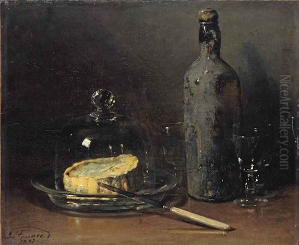 A Still Life With Cheese And Wine Oil Painting by Guillaume Romain Fouace